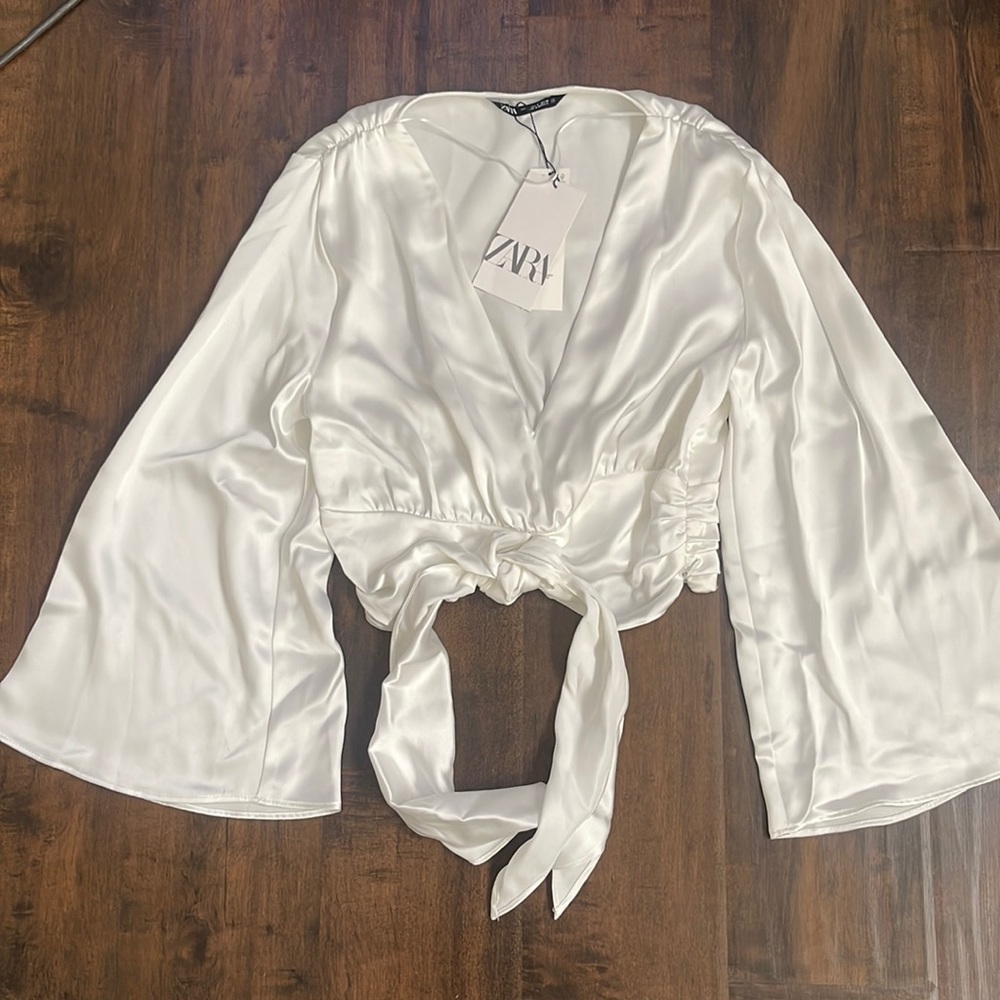 Zara Off White Satin Blouse